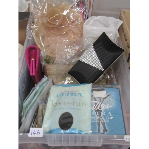 146 - Box of NEW Ladies Tights, Purses & Fascinator.