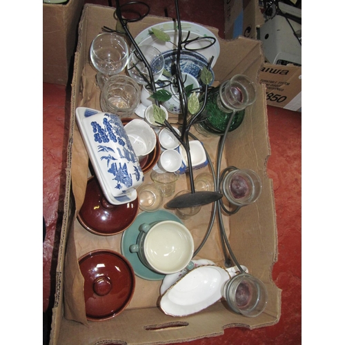 158 - Box to Include Candle Holders, Plates, Butter Dish etc.