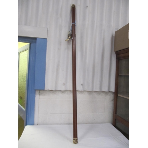 176 - Wooden Curtain Pole with Brass Ends & Curtain Rings.