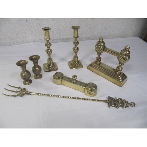 178 - Tray of Brass Ware - Candle Sticks, Miniature Vases etc.