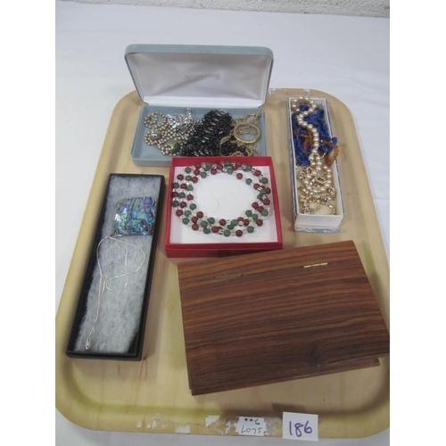 186 - Tray of Costume Jewellery & Book Shaped Jewellery Box.