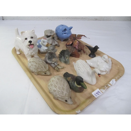 189 - Tray of Various Figures - Swans, Hedgehogs etc.