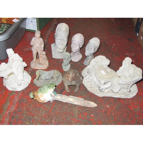 19 - Box of Small Ornamental Concrete Figures etc.