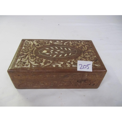 205 - Carved Jewellery Box & Quantity of Costume Jewellery.