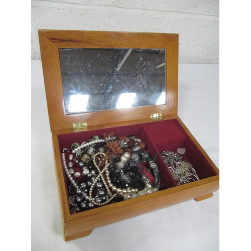 220 - Inlaid Wooden Jewellery Box & Quantity of Costume Jewellery.