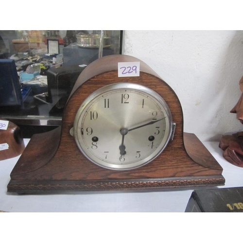 229 - Oak Cased Napoleon Mantle Clock with Pendulum & Chimes.