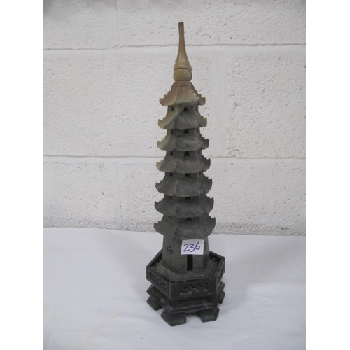 236 - Oriental Stone Carved Pagoda on Plinth - Possible Incense Burner.