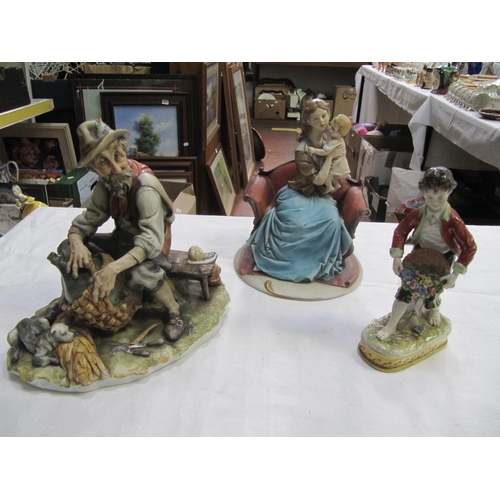 262 - Three Capodimonte Style Figures - Woman & Child, Wine Basket Maker & Boy with Flower Basket.