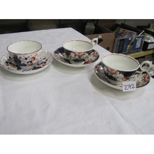 272 - Three Gaudy Welsh Cups & Saucers.