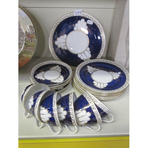 277 - 19 Piece Vintage Blue, White & Gilt Tea Set.