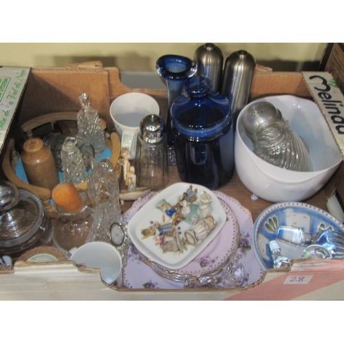 28 - Box to Include Kitchen Ware, Glass Clock, Decanter Stoppers etc.