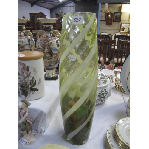 332 - Tall Yellow & White Twisted Glass Vase.