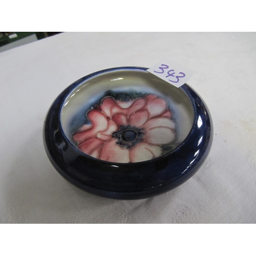 343 - Signed Moorcroft Blue Ground Pansies Bowl.