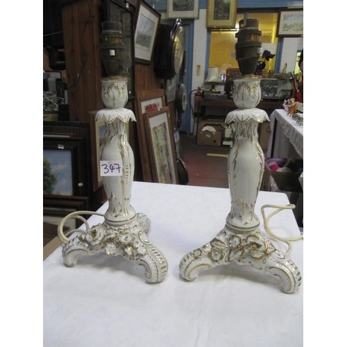 347 - Pair of Hand Painted Dresden Table Lamp Bases.