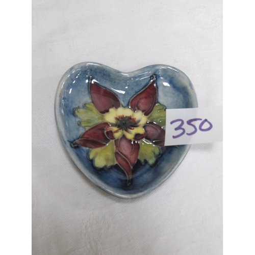 350 - Moorcroft Blue Ground Heart-Shaped Columbine Pin Dish.