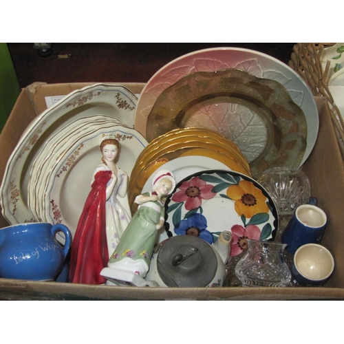 36 - Box of Assorted China to include Plates, Alfred Meakin Fruit Bowl Set, Figures etc.