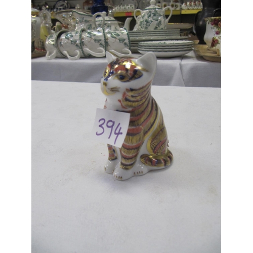 394 - Royal Crown Derby Sitting Cat Paperweight with Gold Stopper.