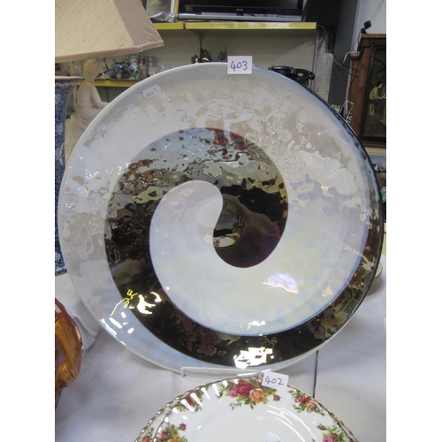 403 - Very Large White Swirl Glass Dish.