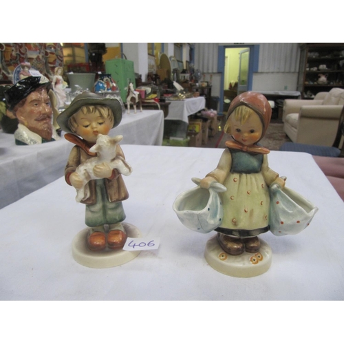 406 - Pair of West German Goebel Figures - Girl has hairline to one basket.