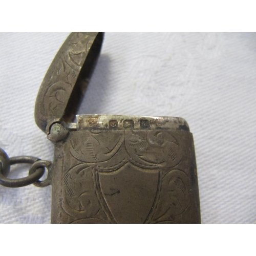 449 - Hallmarked Silver Vesta Case on Pocket Chain, Royal Welsh Agricultural Society Badge & St Johns 1914... 