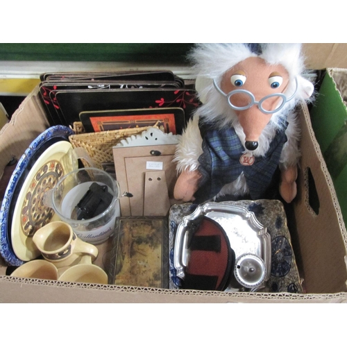 45 - Box to Include Plush Tobermory Womble, Place Mats, Plates, Tin & Buttons etc.