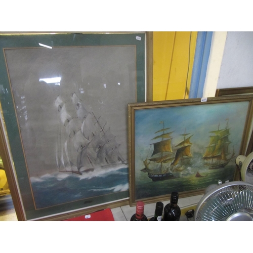 460 - 2 Framed Ship Scene Pictures - One Oil on Canvas.