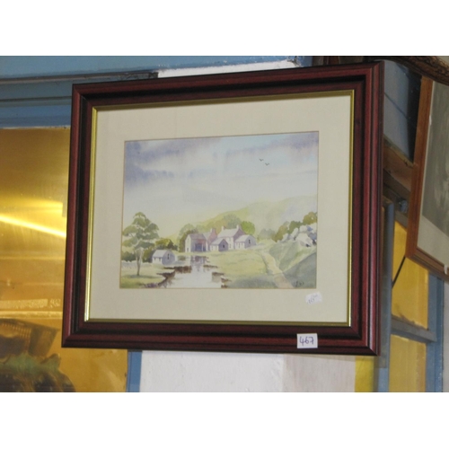 467 - Framed Countryside Farm Scene Watercolour.