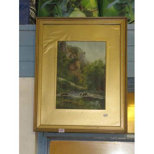 468 - Signed Craggy River Scene Water Colour By John Thorley in Gilt Frame.