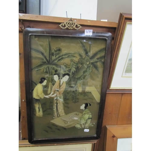 479 - Oriental Glass Painting in Wooden Frame.