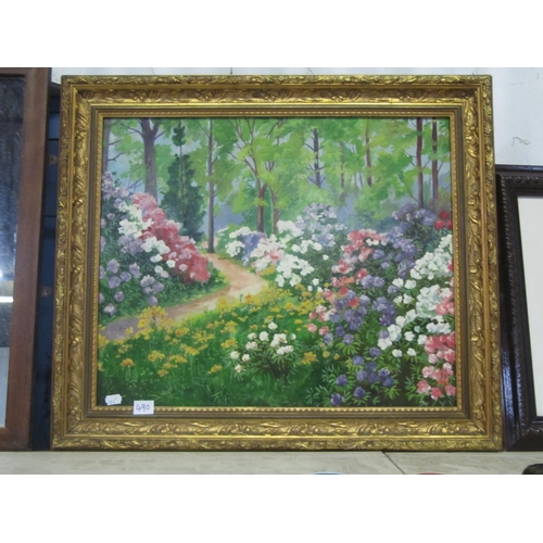 490 - Floral Scene Oil on Board in Gilt Frame.