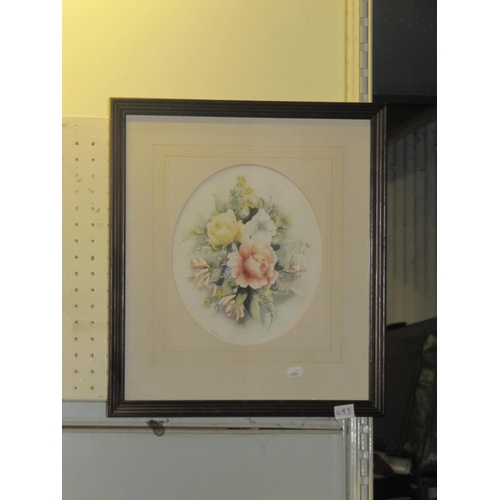 493 - Rachel Dee Framed & Glazed Watercolour Still Life Flowers.