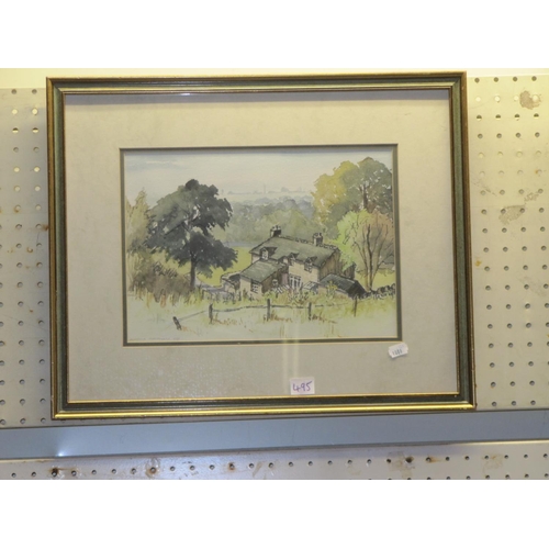 495 - Signed Alasdair MacMillan Framed & Glazed Watercolour Farmhouse Landscape.