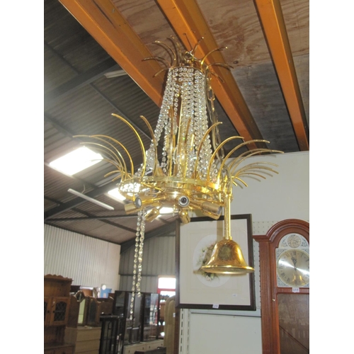 500 - Dramatic Brass and Glass Drop Chandelier - Some drops missing.