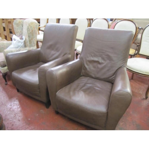 507 - Pair of High Backed Brown Leather Arm Chairs.