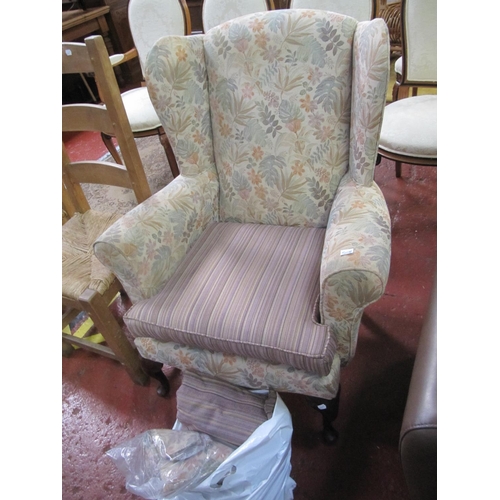 508 - Upholstered Wing Back Arm Chair with Spare Upholstery Materials.