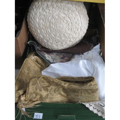 51 - Box of Assorted Linen & Cushion Covers etc.