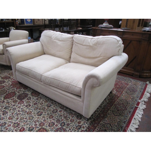 516 - AS NEW - Cream Upholstered Two Seater Fold-out Sofa Settee Bed.