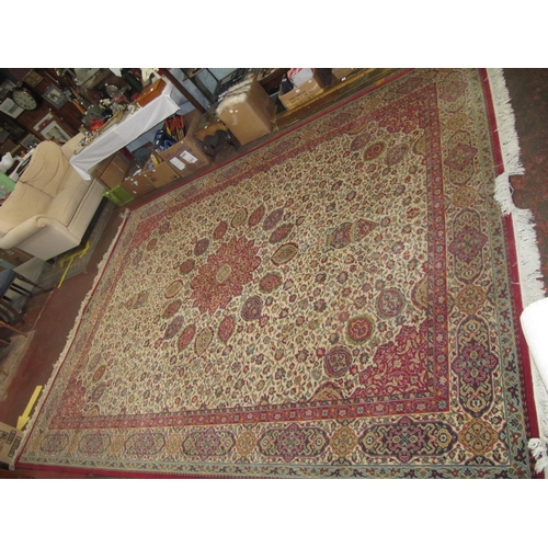 518 - Large Red Floral Pattern Rug with Fringe Ends - approx 2.7m x 3.7m.