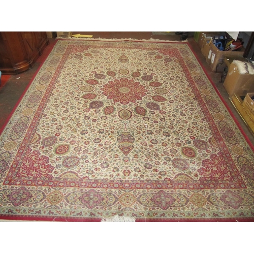 518 - Large Red Floral Pattern Rug with Fringe Ends - approx 2.7m x 3.7m.