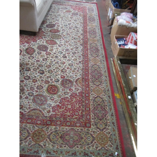 518 - Large Red Floral Pattern Rug with Fringe Ends - approx 2.7m x 3.7m.