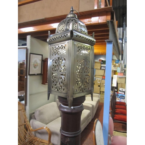 521 - Large Mahogany Standard Lamp with Moroccan Lantern Top.