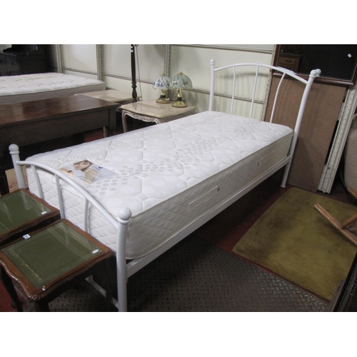 524 - White Metal Framed Single Bed with Dorlux Single Mattress.