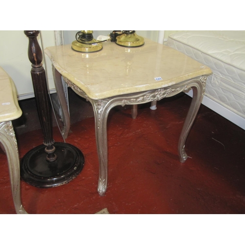 527 - Square Marble Top Side Table with Silver Painted Ornate Legs.