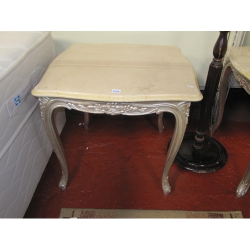 529 - Square Marble Top Side Table with Silver Painted Ornate Legs.