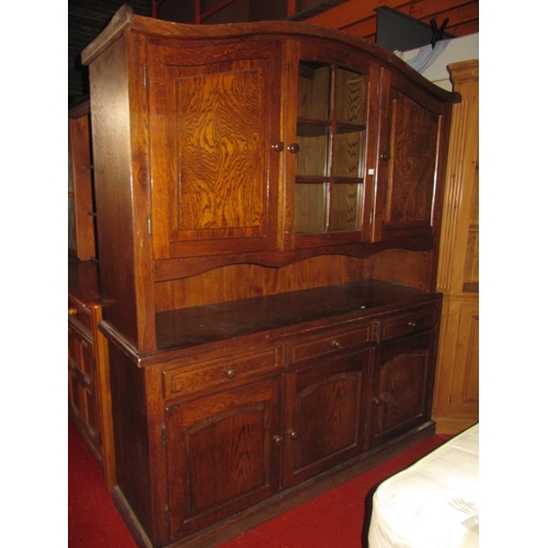 539 - Solid Oak Triple Dresser with Single Glazed Top & 2 Cupboards Under.