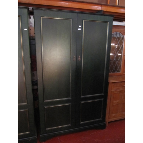 541 - Stag Style Dark Green & Gilt Finished Ladies Double Wardrobe.