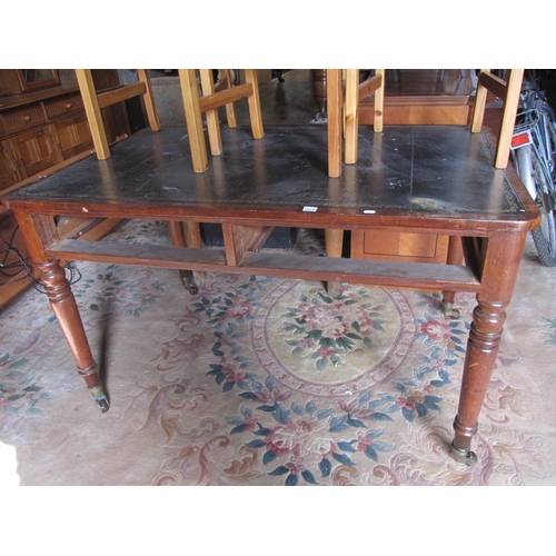 545 - Large 2 Drawer Mahogany Leather Inlaid Topped Desk - Drawers Missing some marks to top.