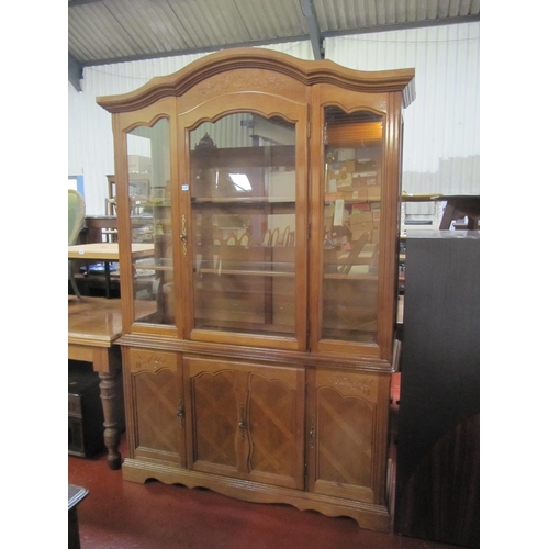 568 - Oak Glazed Top Triple Dresser over Three Cupboards - with lights - working.