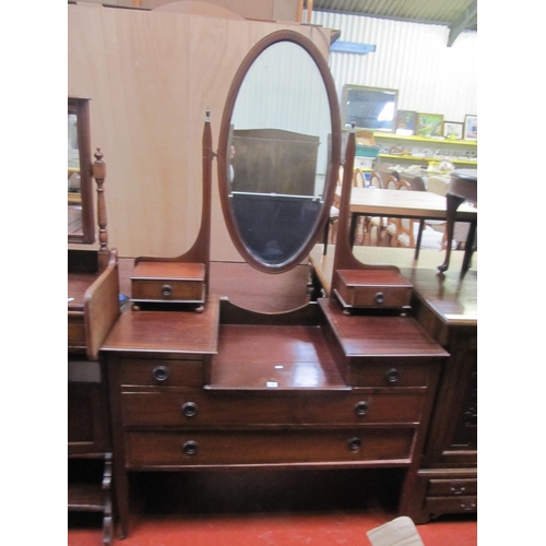 583 - Inlaid Mahogany 6 Drawer Dressing Table with Large Oval Cheval Mirror.