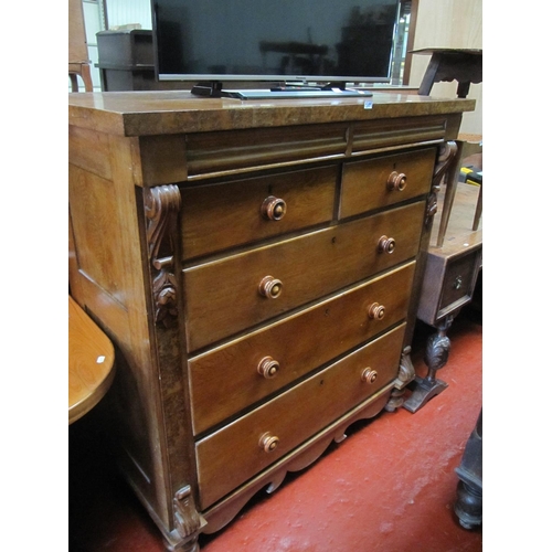 589 - Large Oak 2 Over 3 Chest of Drawers with 2 Secret Drawers.